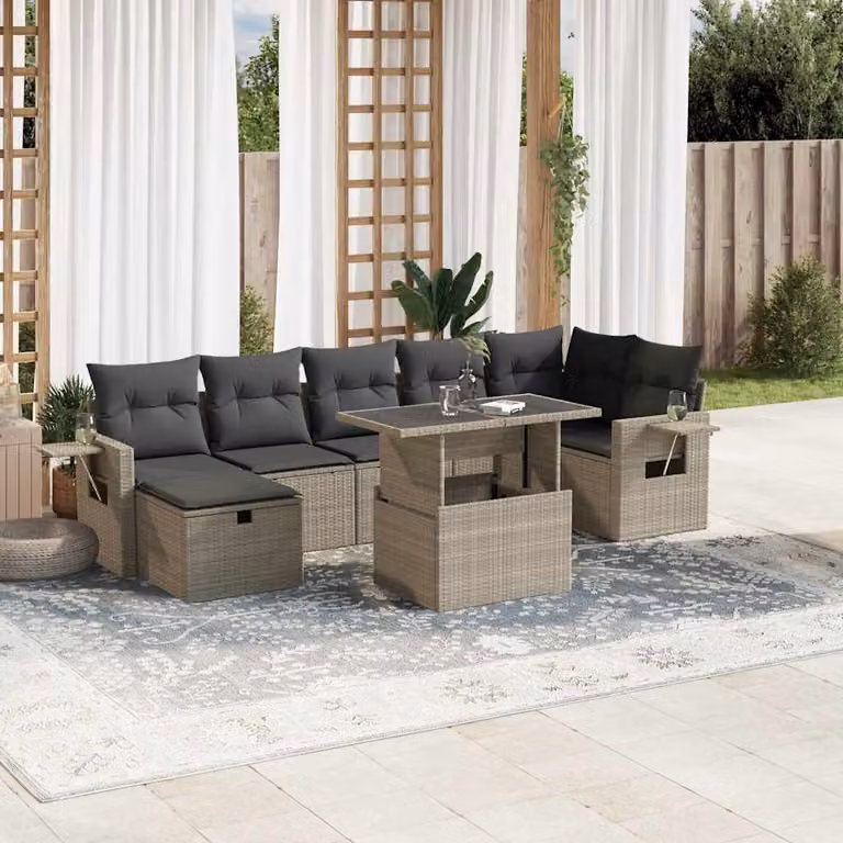 vidaXL Set Divano da Giardino a L 8pz con Cuscini Grigio Moderno in Polyrattan e Acciaio