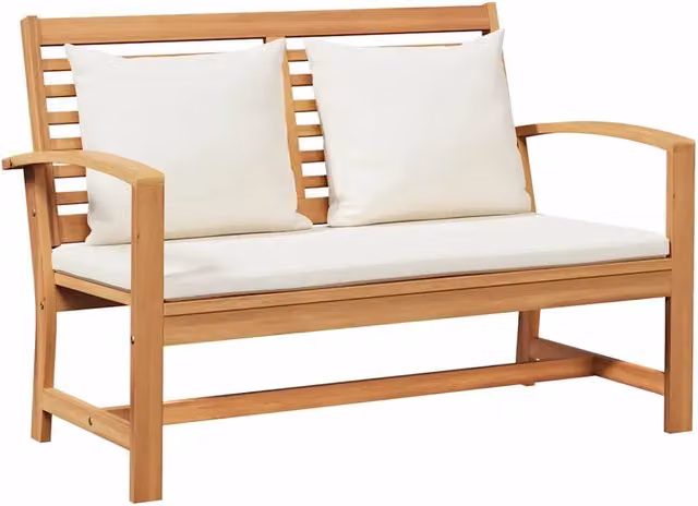 Panchina in legno di teak solido Marrone e Beige con cuscini L: 110 cm, P: 66 cm, H: 76 cm