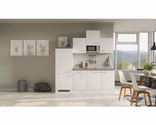 Blocco cucina con elettrodomestici Flex Well Varo 210 cm frontale colore mat bianco mobile colore bianco