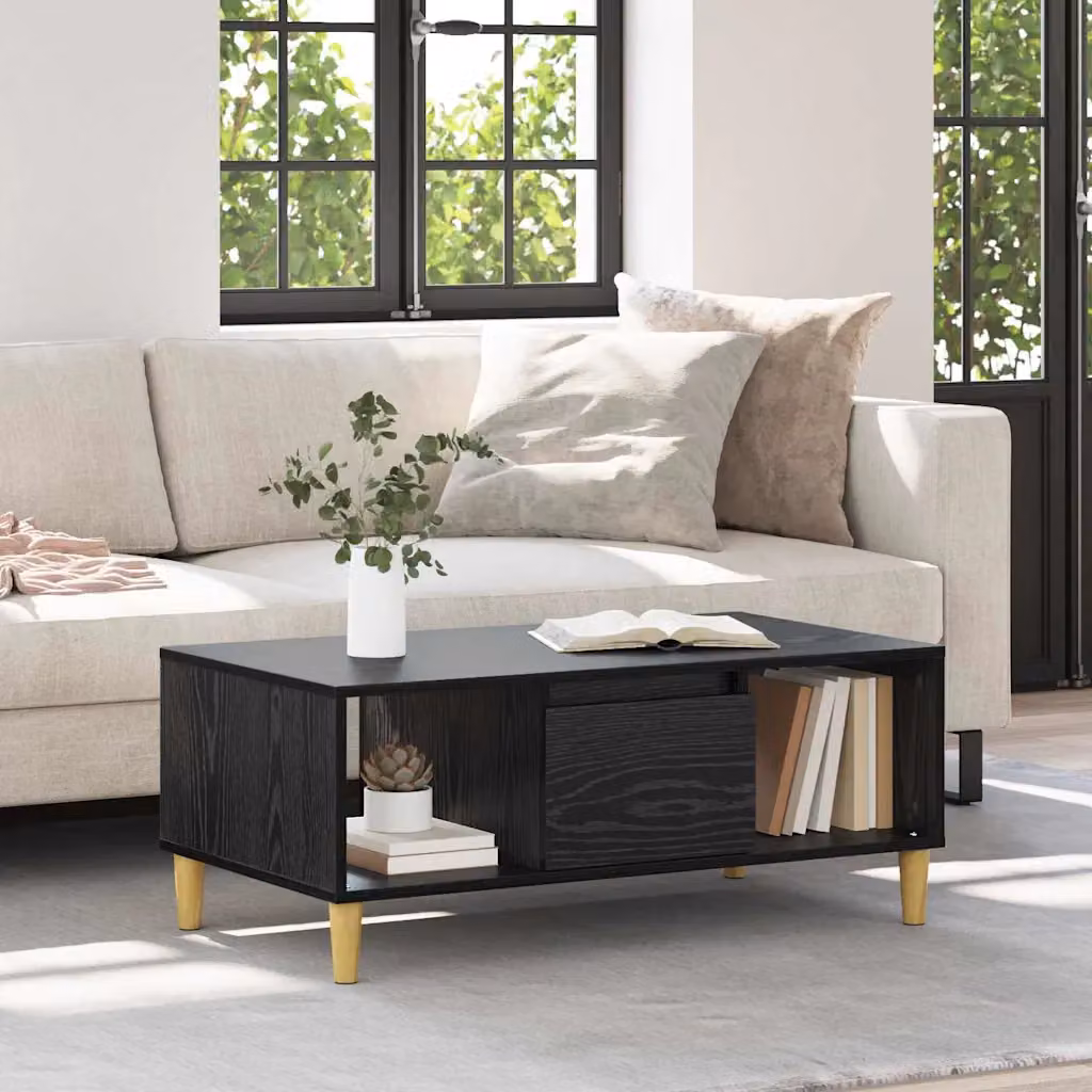 vidaXL Tavolino da salotto moderno rettangolare nero L: 90 cm, P: 50 cm, H: 26.5 cm