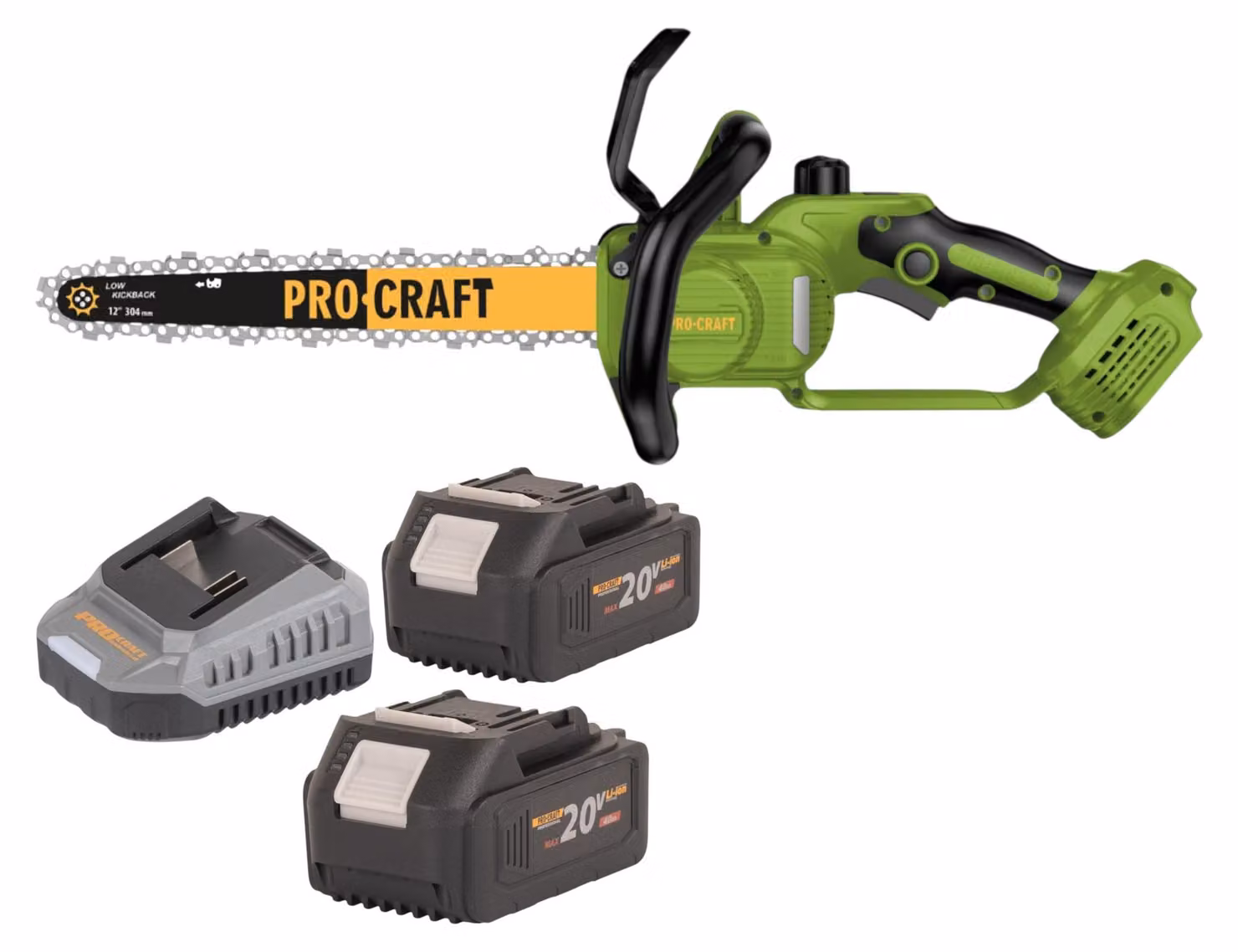Motosega a batteria Procraft PKA33-BB 20 V 304 mm Brushless + 2x batteria 4,0 Ah + caricabatteria