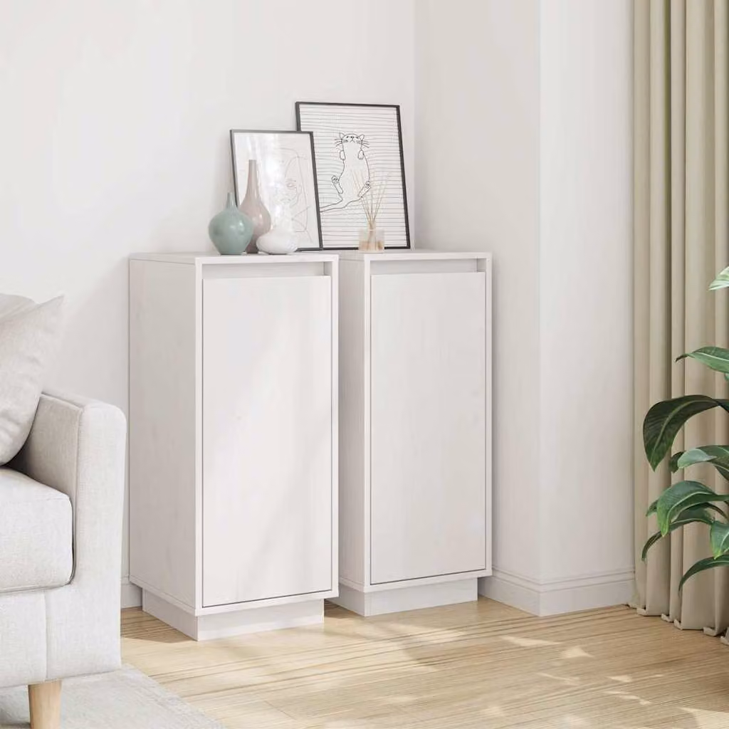 Set di 2 credenze vidaXL in legno massello di pino bianco, stile minimalista, L/P/H: 31,5 x 34 x 75 cm