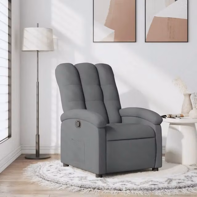 Poltrona reclinabile relax vidaXL in tessuto grigio con braccioli e leva manuale