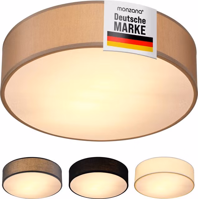 Lampadario a soffitto MONZANA in tessuto beige e metallo oro/ottone, Ø 30 cm – 1