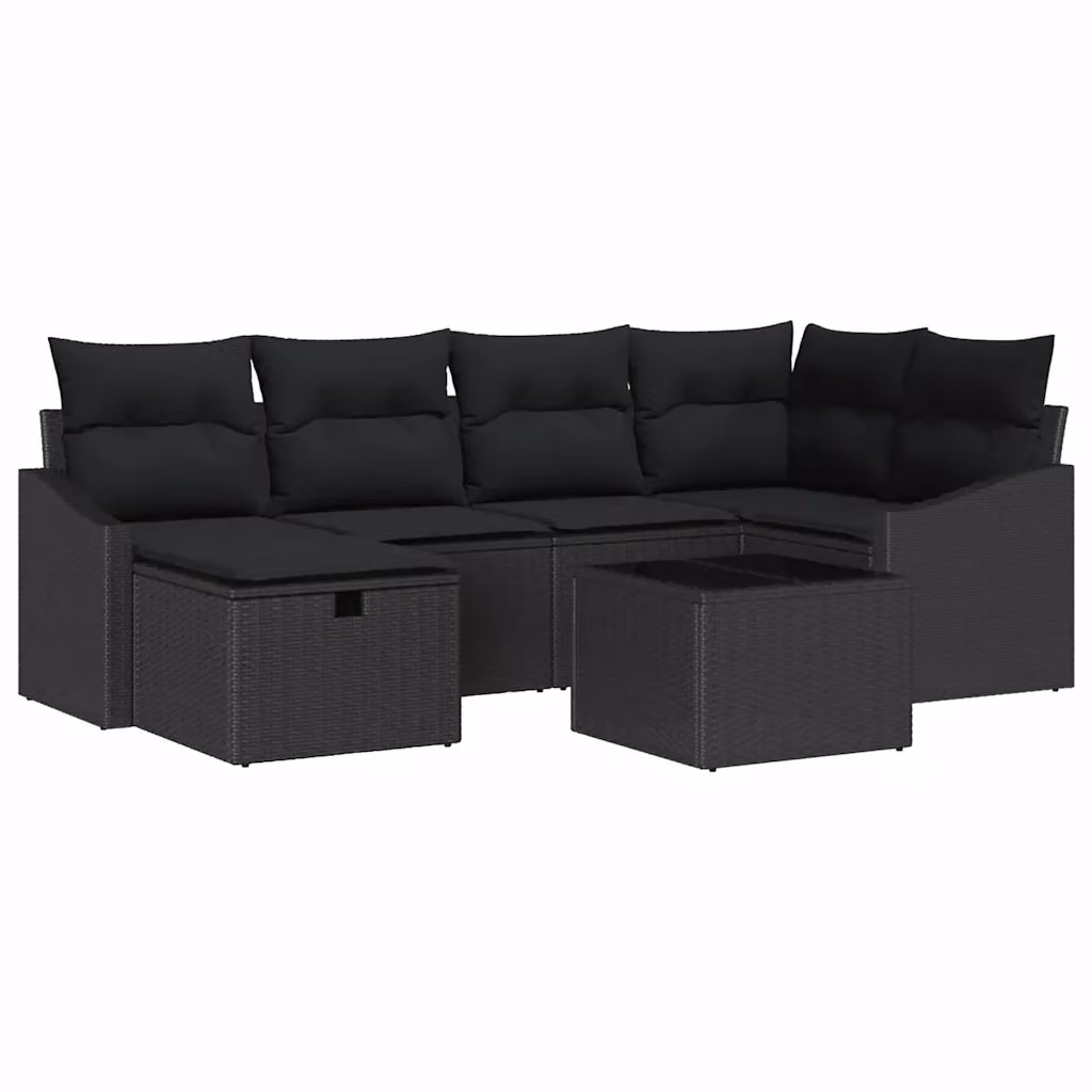 Set di divani da giardino vidaXL a forma di L in rattan nero con cuscini e tavolino da esterno – 2