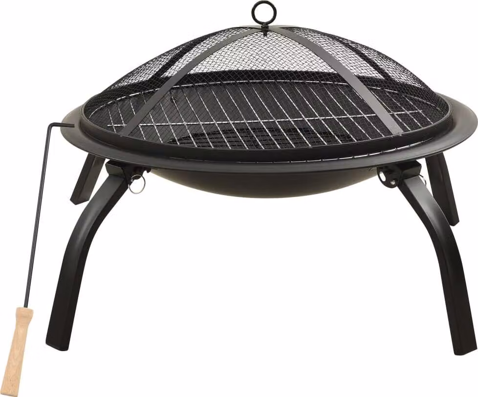 The Living Store Caminetto e barbecue 2 in 1 con attizzatoio 56x56x49 cm in acciaio
