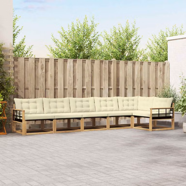 Set di divani da esterno vidaXL 6 pz in legno di acacia con cuscini bianchi e beige