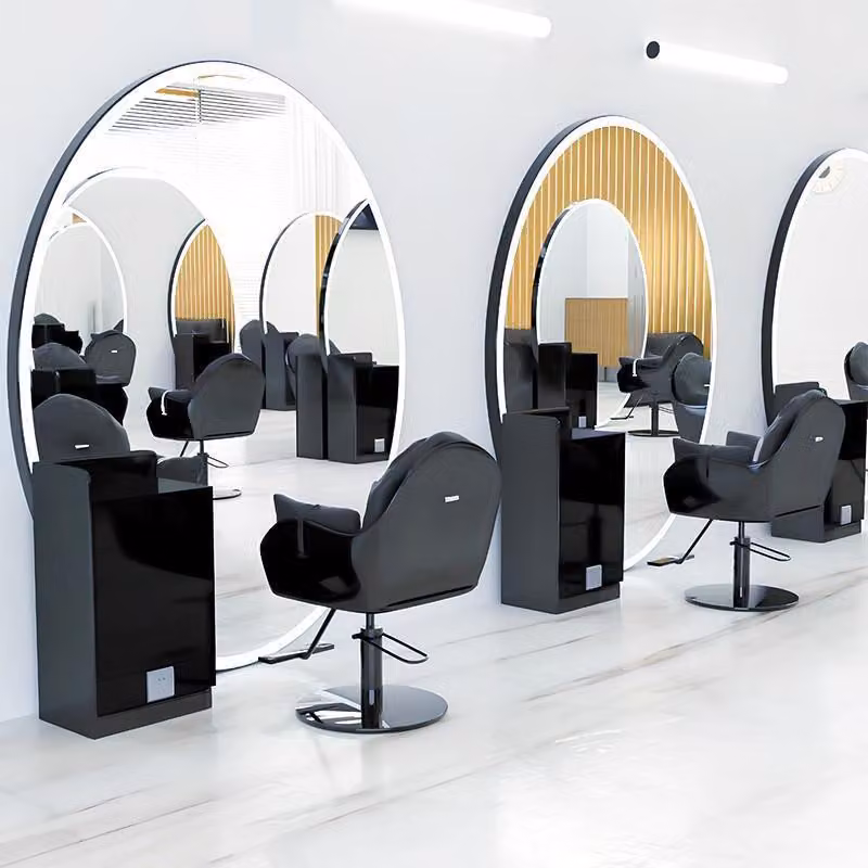Consolle Specchio LED Nera 200x80 Professionale per Parrucchiere Barbiere Estetica