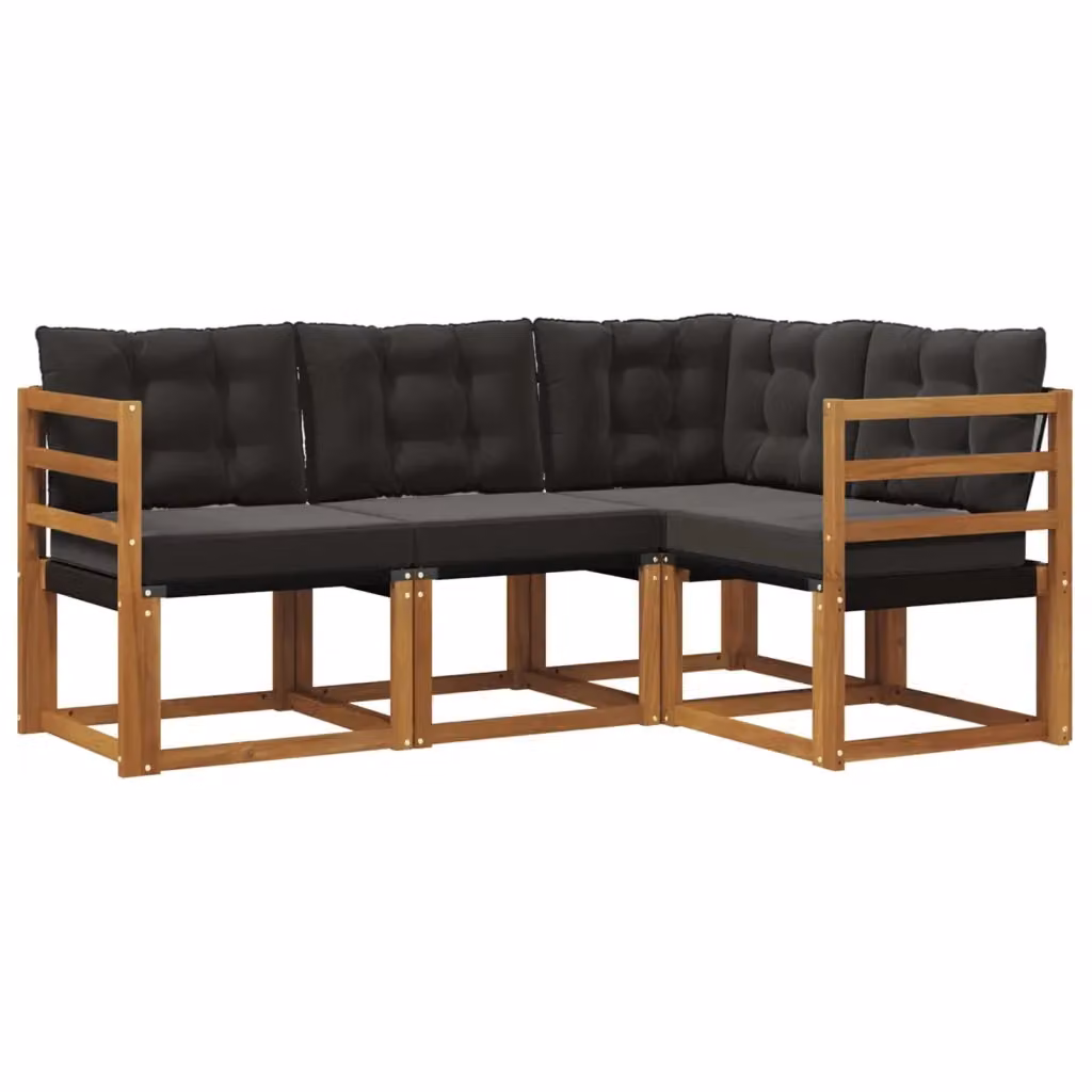 Set di divani da esterno a L vidaXL in legno di acacia e textilene, colore marrone e nero, con cuscini inclusi – 2
