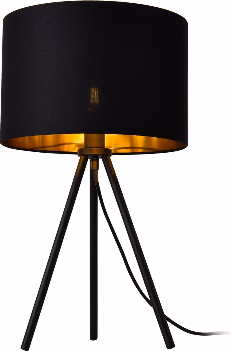Lampada da tavolo 'Metz' E14 Max. 40W Lampada da tavolo a treppiede Paralume in tessuto e piedini in metallo Lampada da comodino Nero