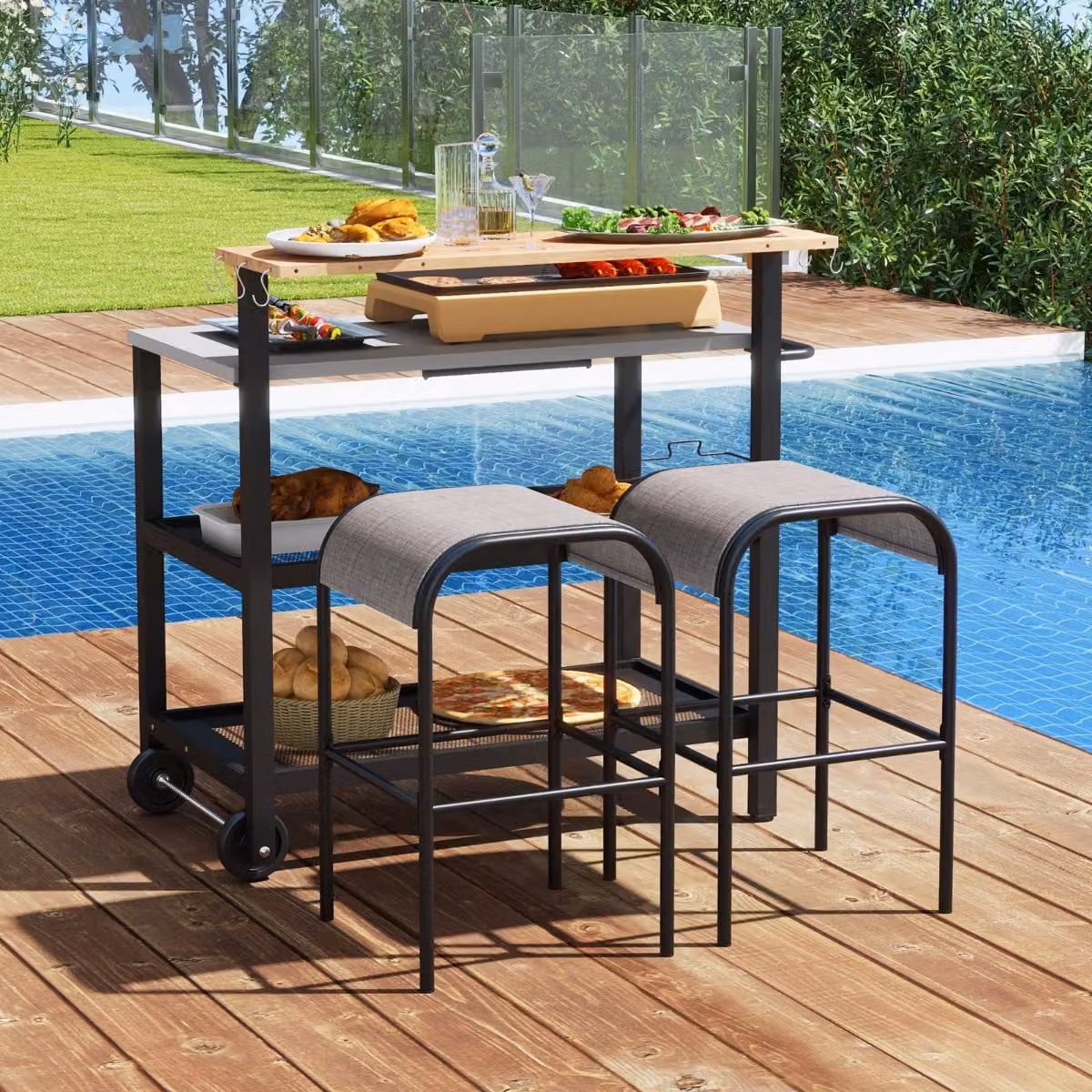 Carrello bar Costway nero con piano ribaltabile reversibile e supporto per forno in metallo per cucina