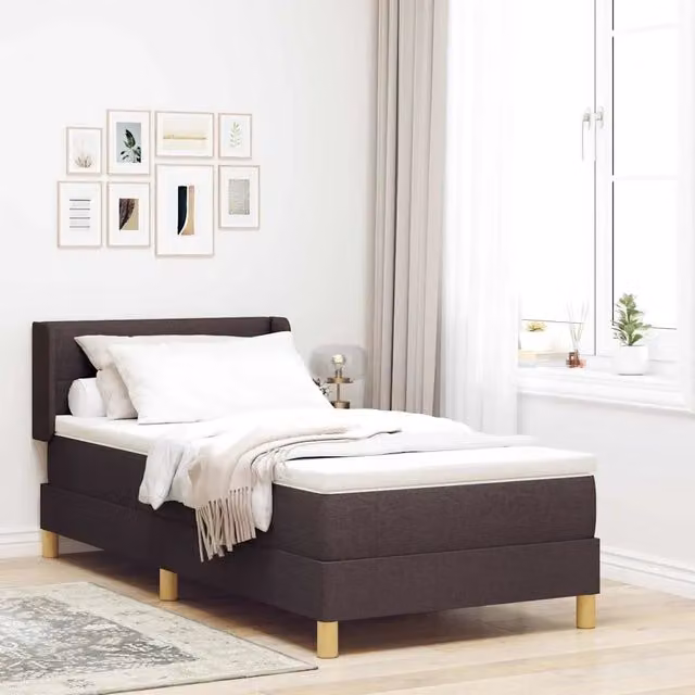 Letto a molle moderno vidaXL con testiera in tessuto marrone e struttura in legno, L/P: 200 x 100 cm – 1