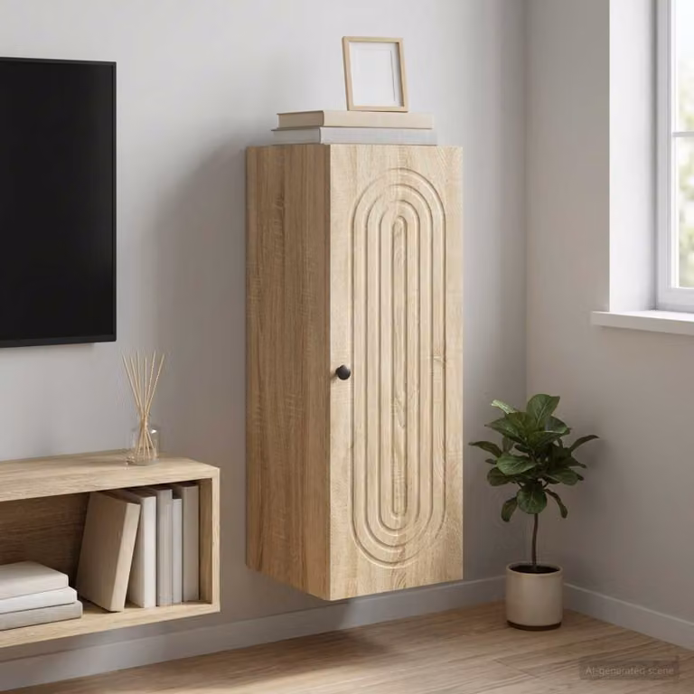 Mobiletto a muro moderno vidaXL in Rovere Sonoma con ante a battente e ripiani interni, L/P/H: 33 x 34,5 x 90 cm