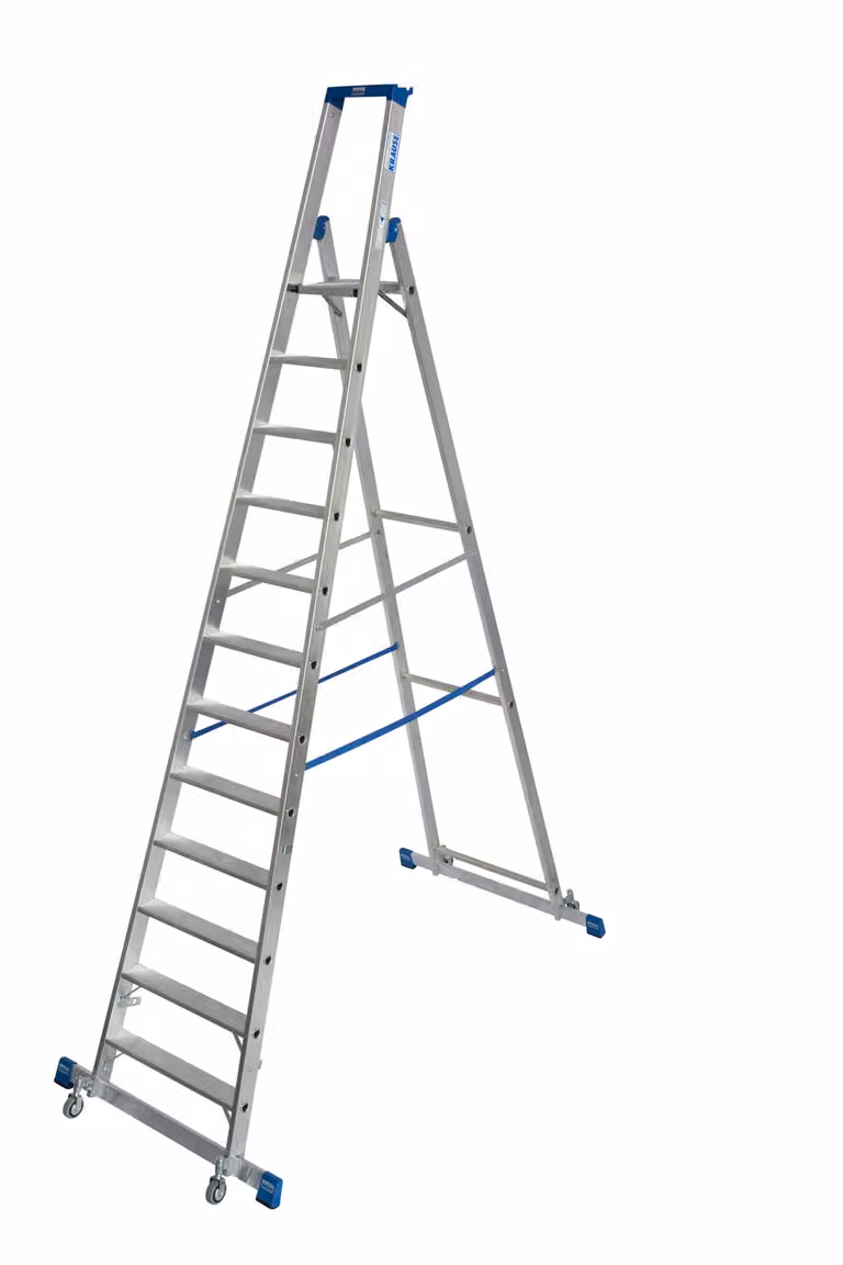 KRAUSE STABILO Stufen-StehLeiter, fahrbar mit Traverse 1x12 Stufen