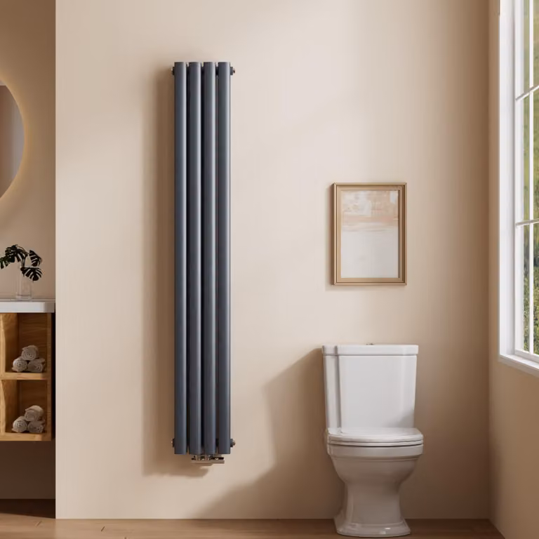 Radiatore tubolare di design EMKE per il funzionamento ad acqua calda con attacco centrale verticale ovale a doppio strato 623 watt 24cm x 160cm antracite senza elemento riscaldante