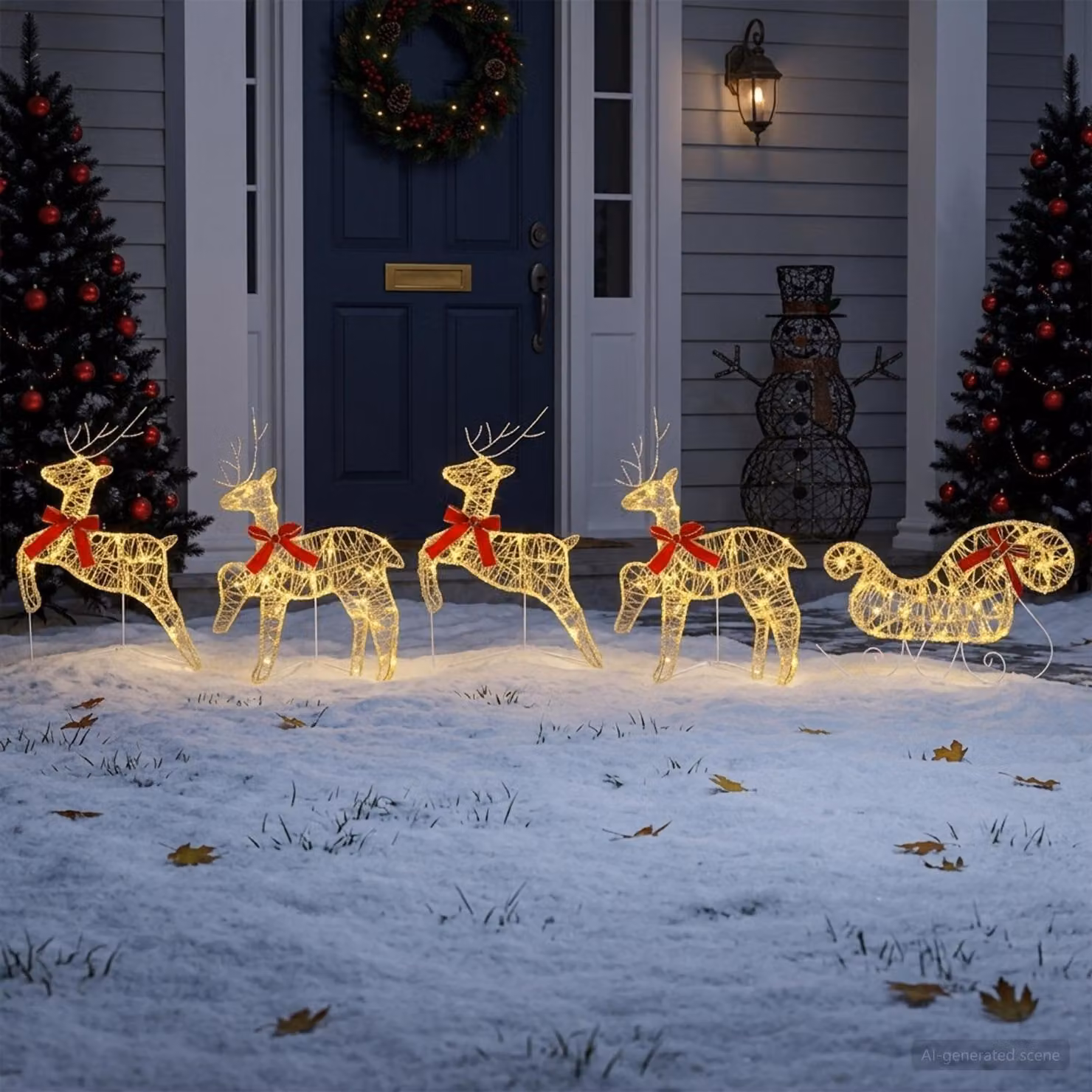 vidaXL Renna di Natale con slitta 5 pz 100 LED Bianco caldo