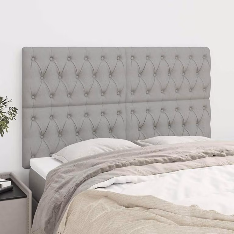 Testiera per letto imbottita vidaXL in tessuto grigio chiaro, L/P/H: 160 x 7 x 118/128 cm