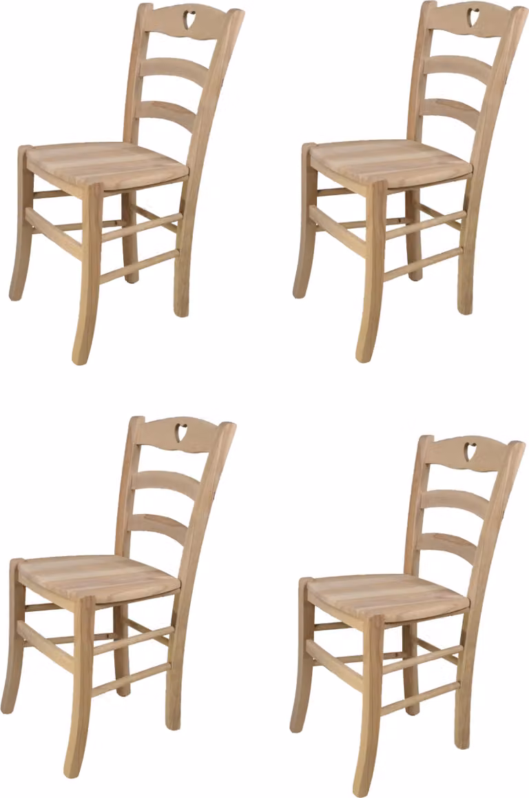 t m c s Tommychairs - Set di 4 sedie CUORE per cucina e sala da pranzo, struttura robusta in legno di faggio lucidato, non trattato e naturale al 100%, seduta in legno lucidato