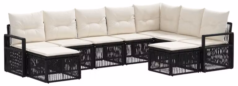 Set da giardino composto da 9 pezzi, colore nero, realizzato in rattan sintetico