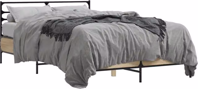 Letto matrimoniale per adulti in legno e metallo color rovere, L/P/H: 120 x 200 x 74 cm – 1