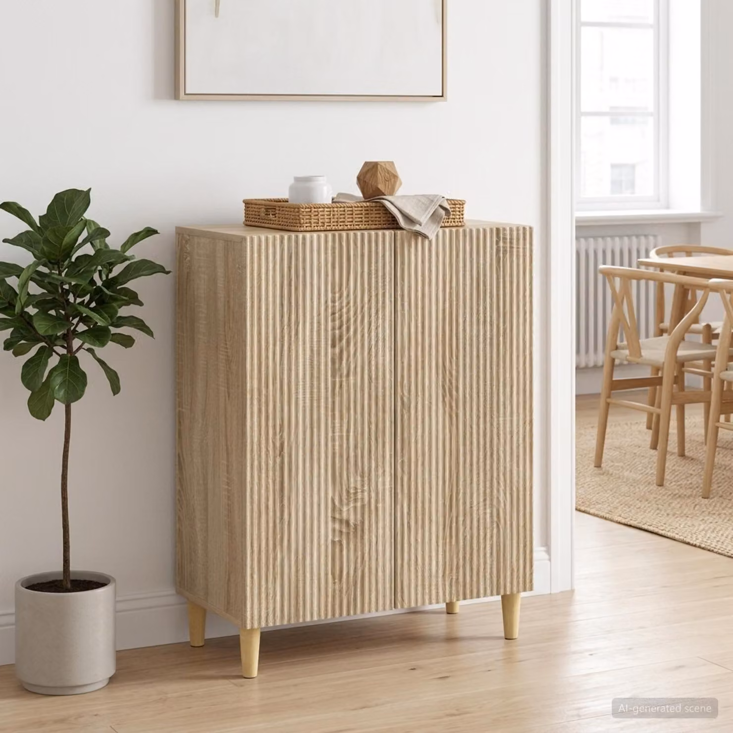 Credenza moderna vidaXL in legno ingegnerizzato Rovere Sonoma, colore marrone e beige, L: 66 cm, P: 34,5 cm, H: 90 cm