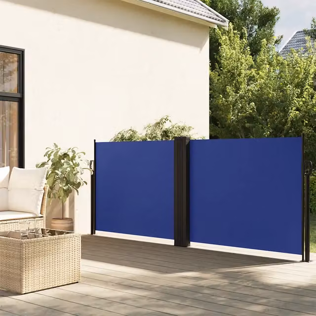 Tenda da sole laterale retrattile manuale in poliestere e acciaio Blu L: 600 cm, H: 100 cm – 1