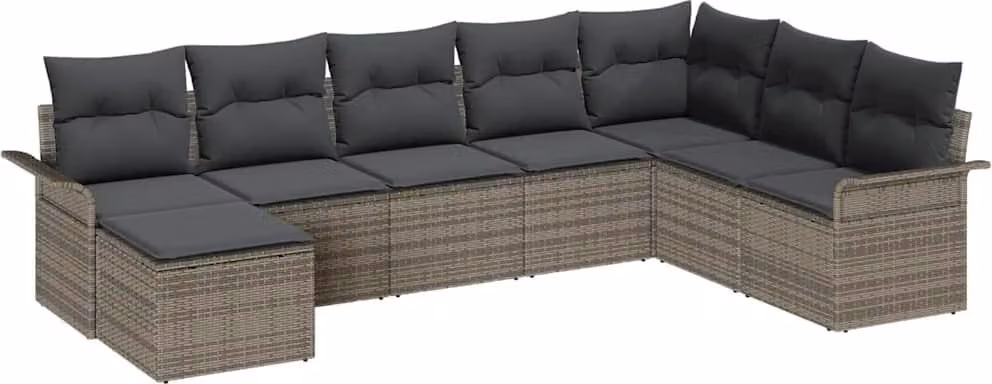 Set Divano da Giardino con cuscino 8 pcs Grigio Poly Rattan