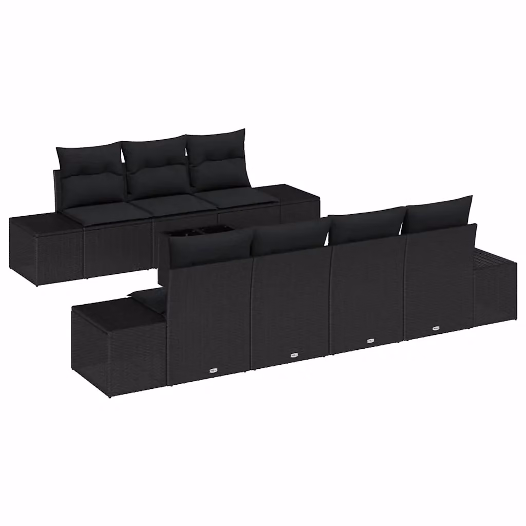 Set Divano da Giardino vidaXL 8 Pezzi in Polyrattan Nero con Cuscini e Tavolino da Esterno – 2