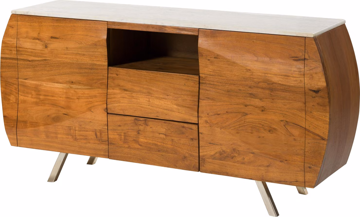 MASSIVMOEBEL24 | Credenza in legno di acacia 154x40x75 laccato naturale / marmo bianco MONTREAL #126