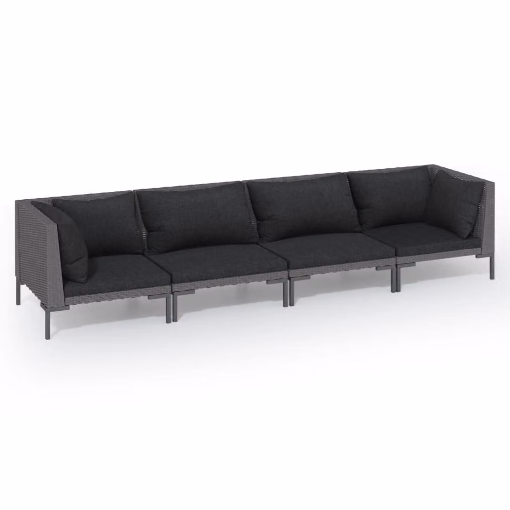 Set Divani da Giardino 4 pz con Cuscini Polyrattan Grigio Scuro