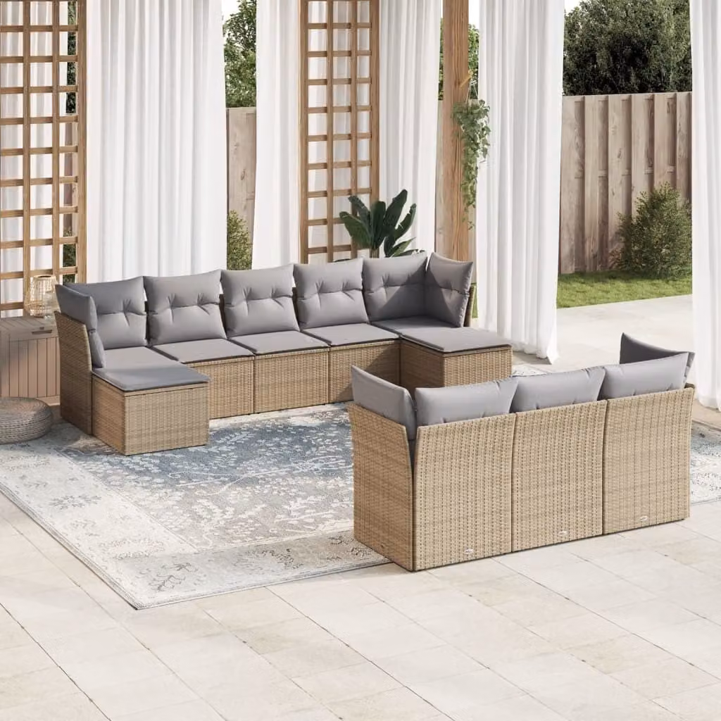 Maison Exclusive - Set Divano da Giardino 10 pz con Cuscini Beige in Polyrattan