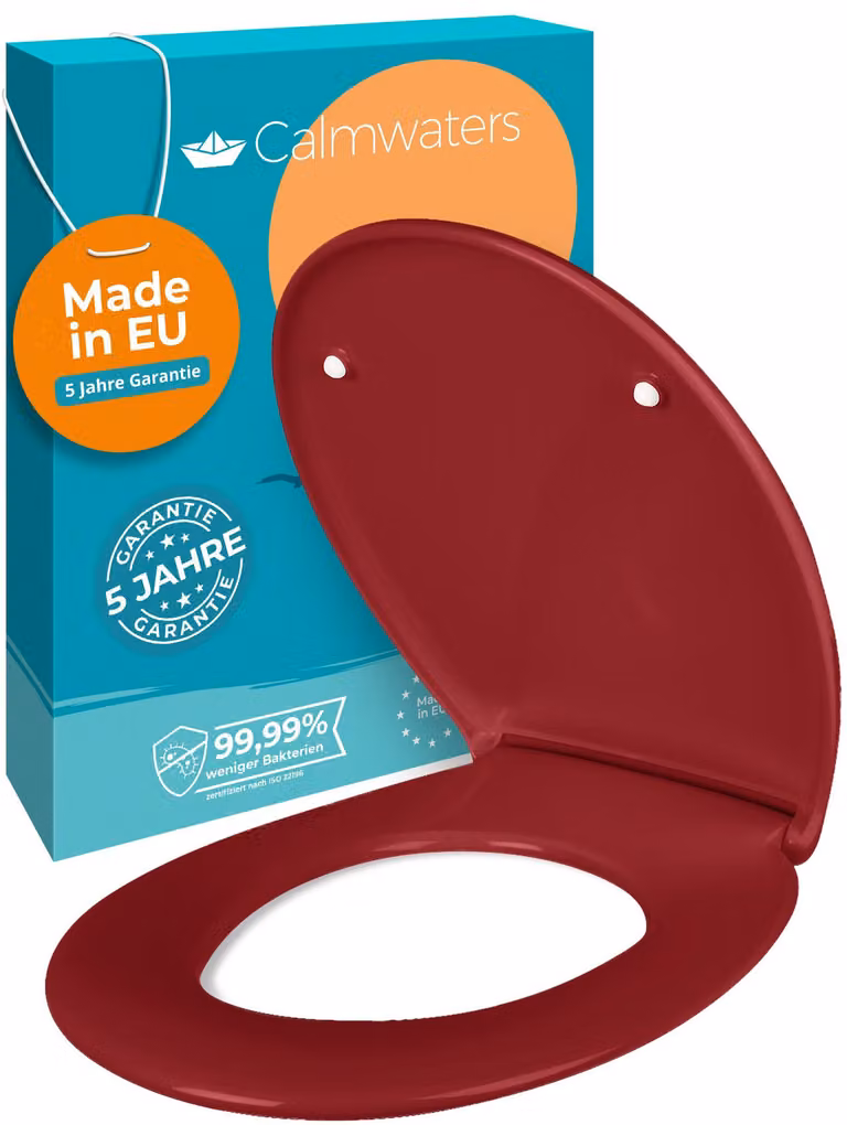 Sedile per WC Calmwaters® Premium di facile installazione, coperchio per WC fino a 250 kg, EU, duroplastica antibatterica, meccanismo di chiusura morbida, 2 opzioni di montaggio, rimovibile, sedile per WC, ovale, rosso