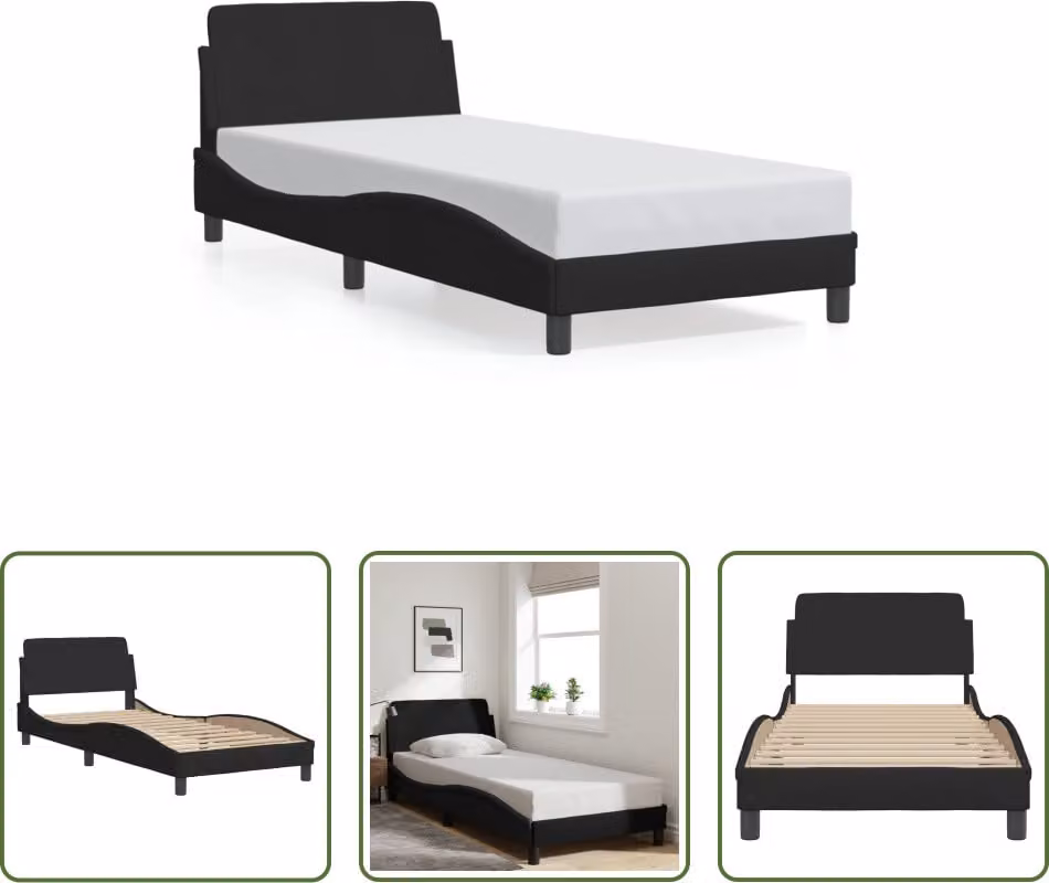 The Living Store Struttura letto con testiera nera 80x200 cm in tessuto