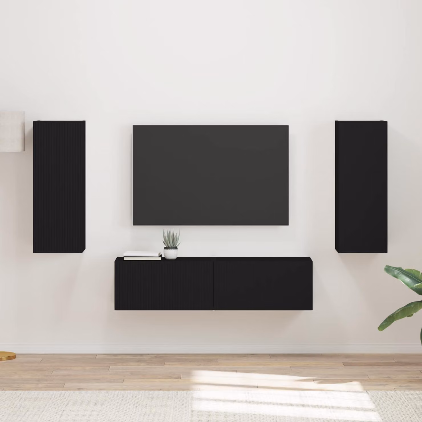 Set di 2 mobili TV moderni vidaXL da appendere a parete in MDF nero e legno – 1