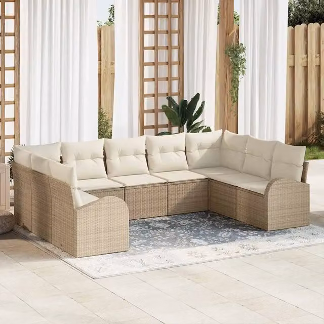 Set Divano da Giardino 9 pz vidaXL in Polyrattan con Cuscini Beige e Bianco