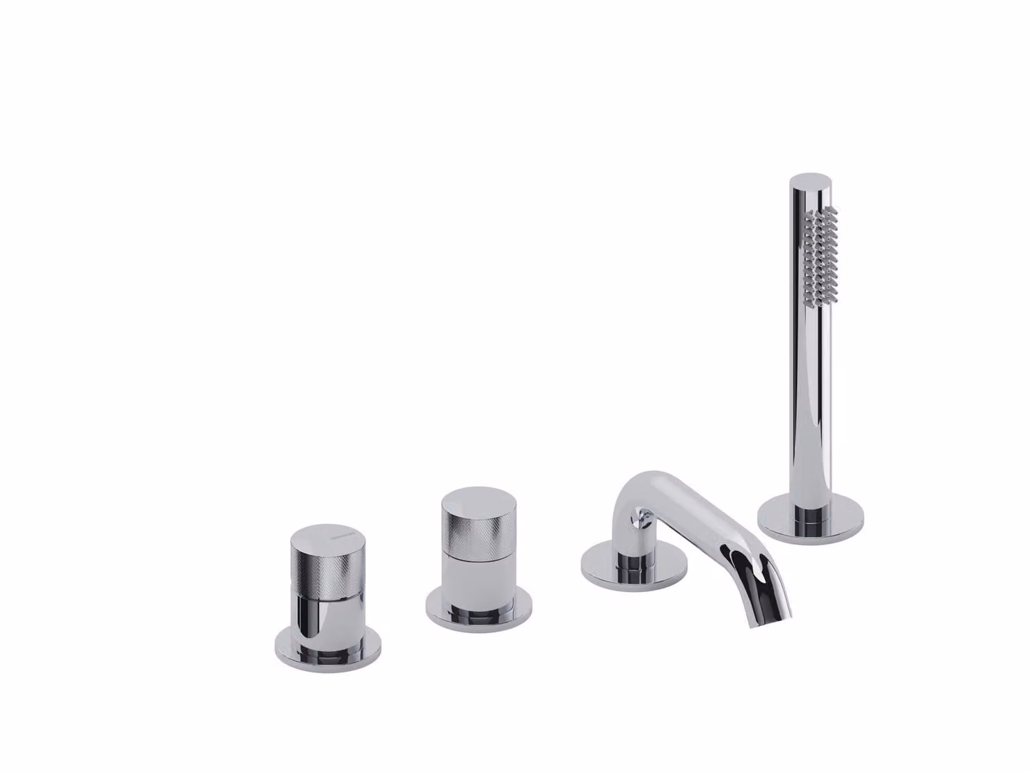 SANYCCES LOOP K Rubinetto da bordo vasca a 4 fori con deviatore, bocchetta vasca, doccetta e flessibile, cromato