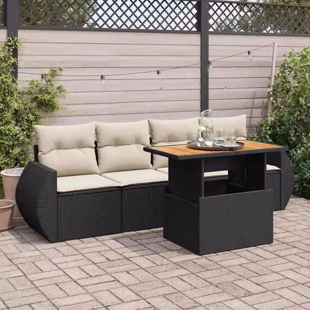 Set Divani da Giardino 5 pz con Cuscini in Polyrattan Nero 3327206