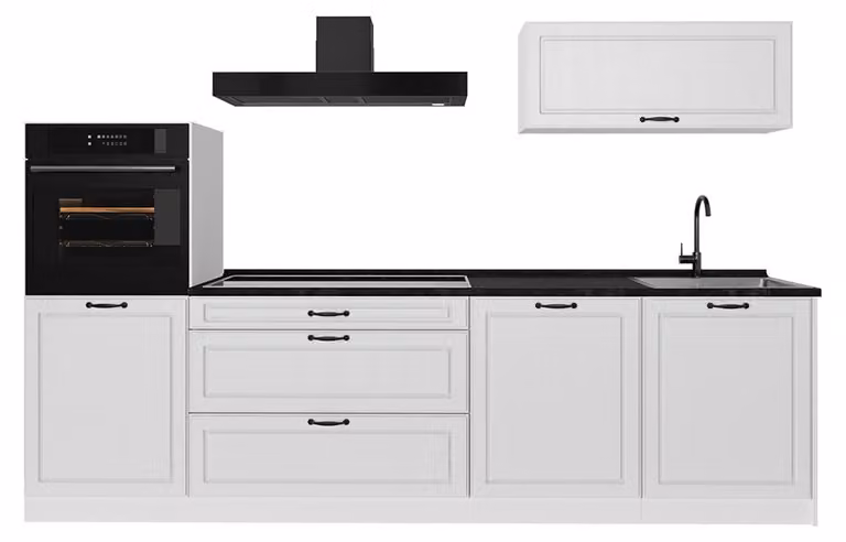 Cucina componibile Vicco R-Line Bianco country/Bianco 280 cm piano di lavoro Antracite, Model 67998