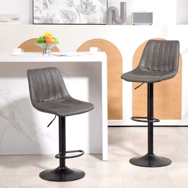 Set di 2 sgabelli da bar in stile retrò, regolabili in altezza, con poggiapiedi, grigio scuro