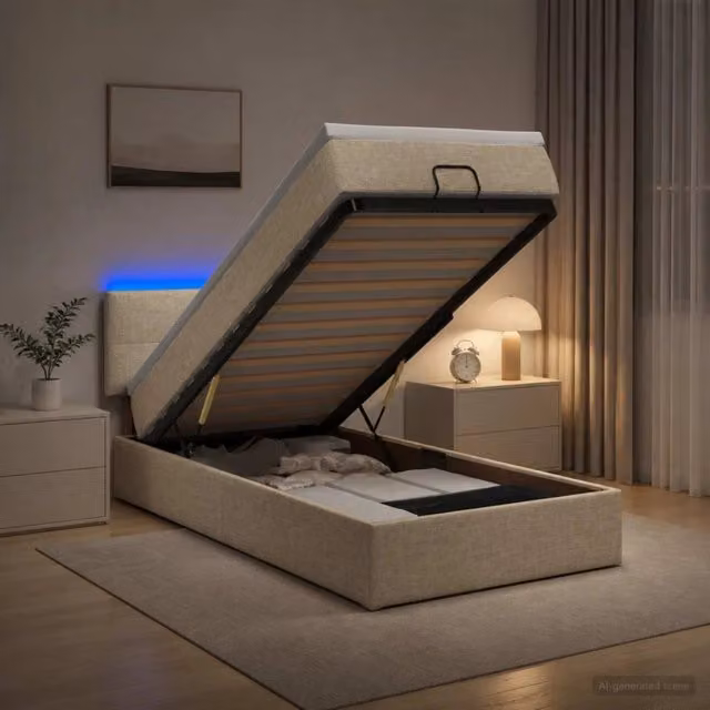 Letto Ottomano con Materasso e LED vidaXL, Colore Beige, L/P/H: 90 x 190 x 44 cm – 1