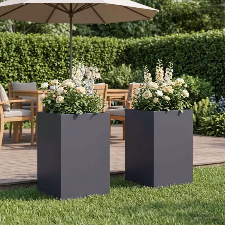 Set di 2 vasi da giardino vidaXL in metallo colore antracite L/P/H: 30 x 30 x 40 cm