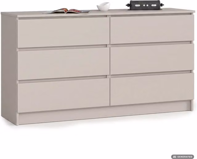Comò K140 Akord Furniture Factory Beige con 6 cassetti L/P/H: 138 x 40 x 77 cm