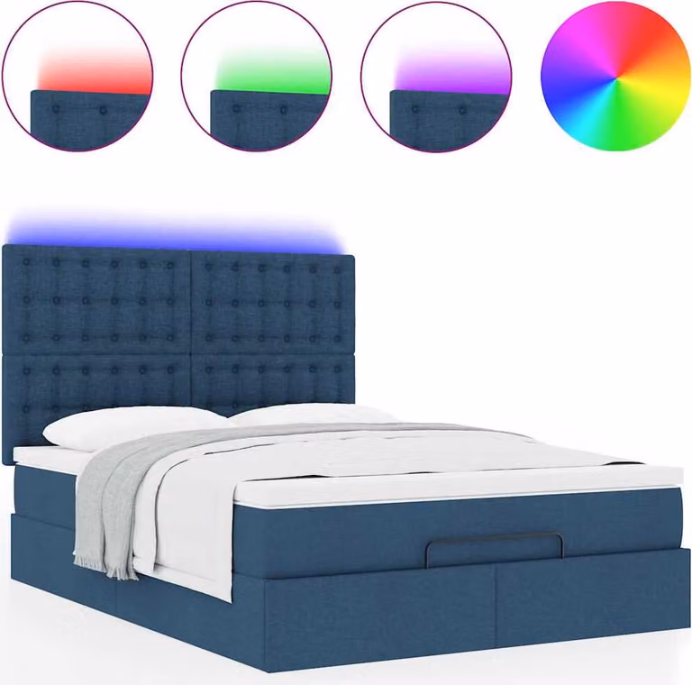 Struttura Letto Pouf con Materasso Blu 140x200cm in Tessuto