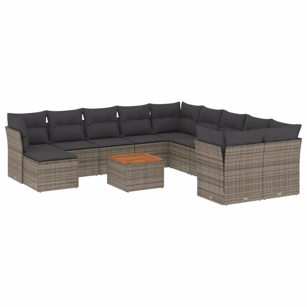 Set di divani da giardino vidaXL in polyrattan grigio con cuscini, tavolino e pouf a forma di L – 2