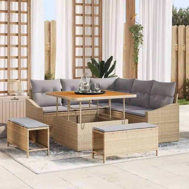 Set Divano da Giardino 8 pz 7-Numero di posti Beige Poly Rattan 3364597