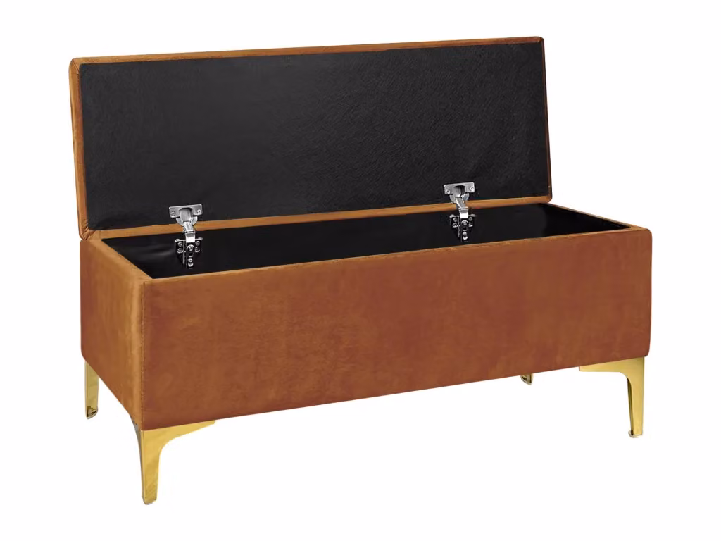 Panca Pouf Contenitore in Velluto Arancione con Gambe in Metallo Dorato e Struttura in Legno Massello di Il Gruppone Passione Casa L: 150 cm, P: 40 cm, H: 40 cm – 2
