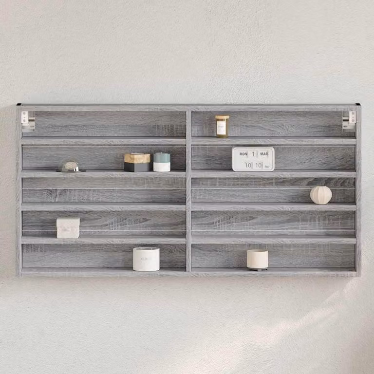Armadietto Vetrina da Parete vidaXL in Legno MDF Grigio con Ante in Vetro L 100 x P 8,5 x H 50 cm