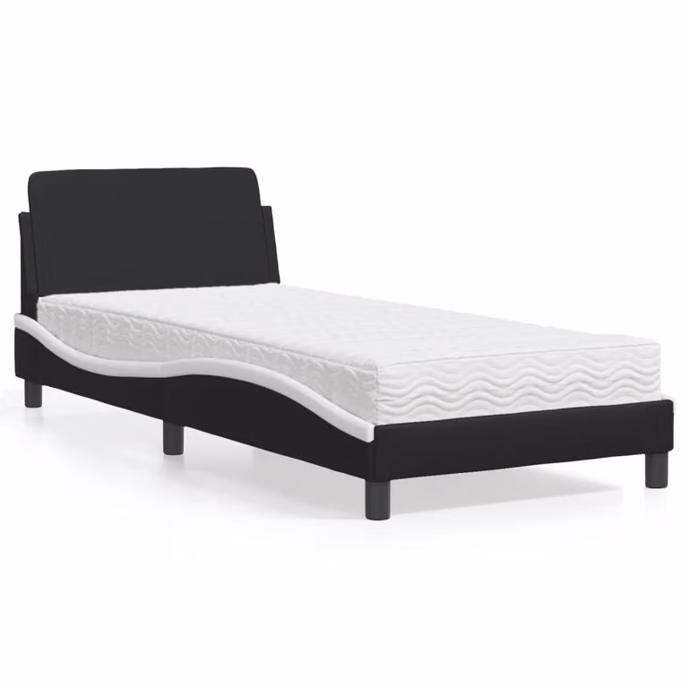 Letto con Materasso Dover vidaXL in Similpelle Nero e Bianco 90x190 cm