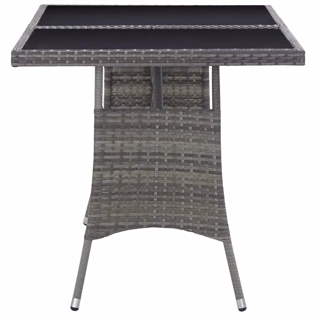 Tavolo da giardino rettangolare estensibile vidaXL in polyrattan e vetro grigio L/P/H: 140 x 80 x 74 cm – 2