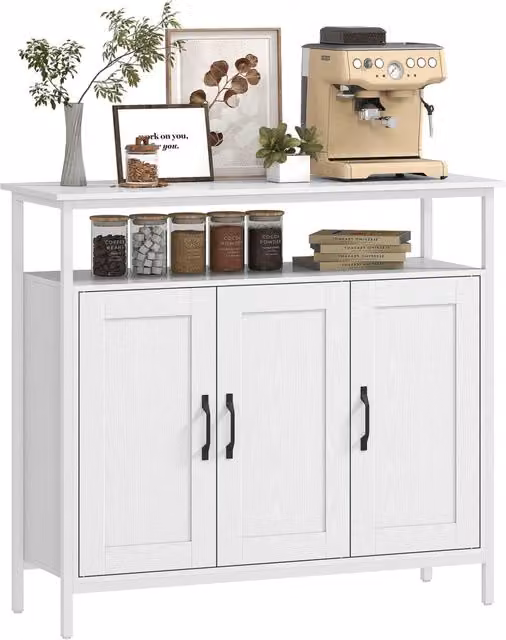 Credenza Zephmum Bianca con Ripiano Aperto e 2 Ante in Legno e Acciaio L: 100 cm, P: 35 cm, H: 88 cm